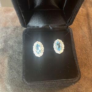 Blue Topaz and Simulated Diamond 1.85 ctw Earrings in Sterling Silver